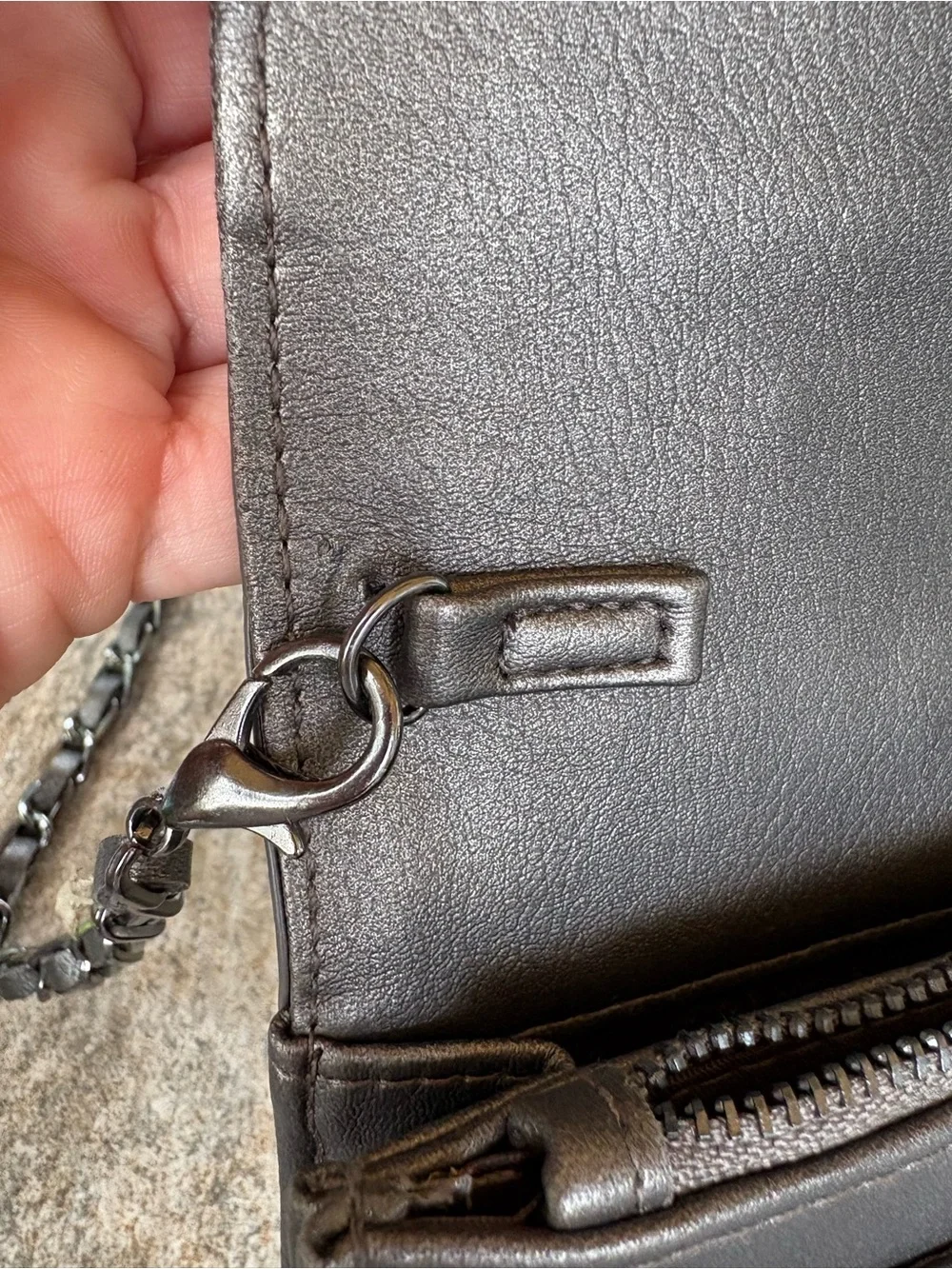 bebe Metallic Gunmetal Gray Studded Crossbody Bag